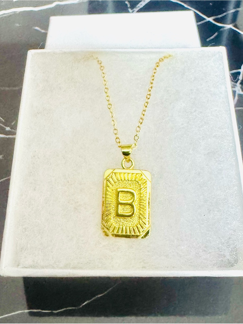 Gold Initial B Rectangular Pendant Necklace for Women